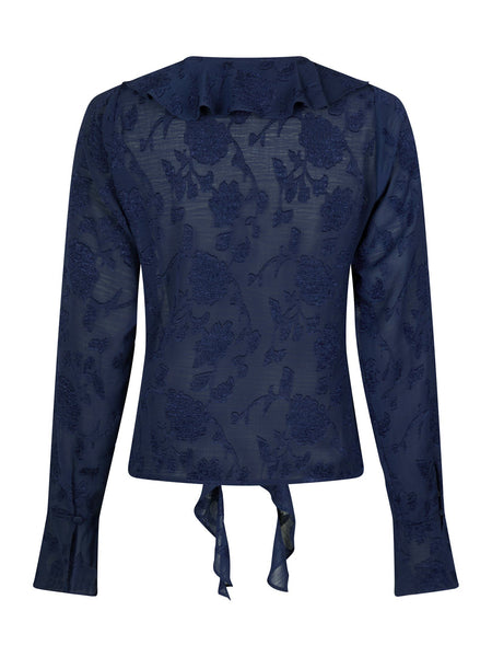 ANIKA BURNOUT BLOUSE - Navy