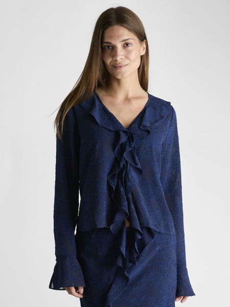 ANIKA BURNOUT BLOUSE - Navy