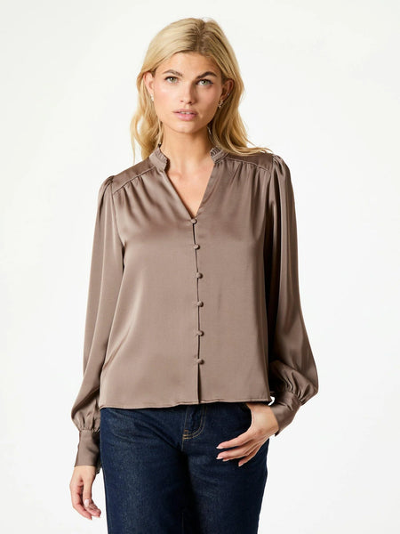 NEO NOIR Massima Drapy Satin Blouse Dark Taupe