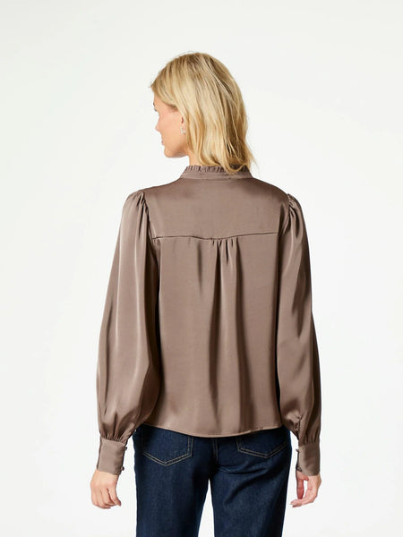 NEO NOIR Massima Drapy Satin Blouse Dark Taupe