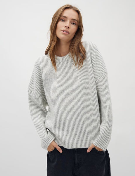 Gillian Contrast-M Knit - Light Grey