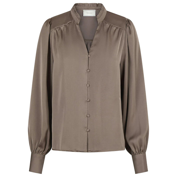 NEO NOIR Massima Drapy Satin Blouse Dark Taupe